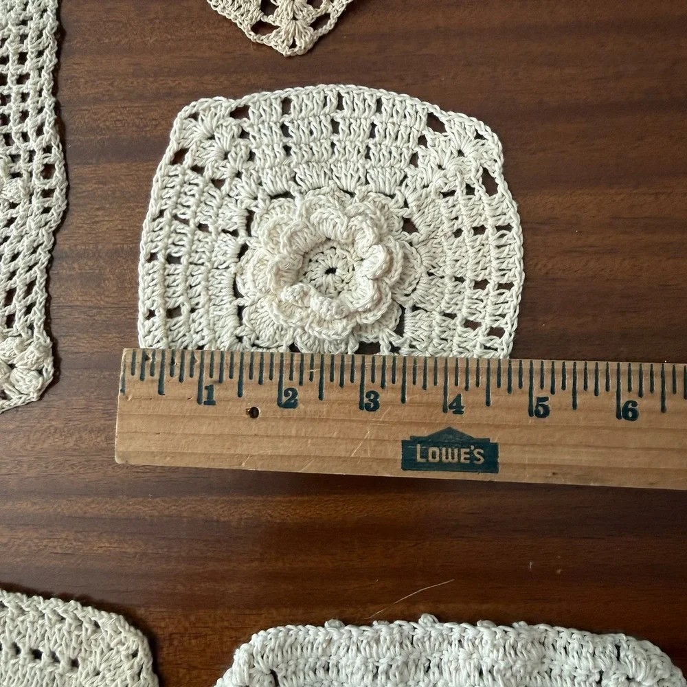 Vintage Crochet‎ Granny Squares Lot 9 Handmade Cotton Motifs Mixed Sizes Cottage